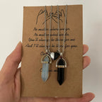 Set of 2 Stone Pendant Necklaces for Couples, White and Black 1