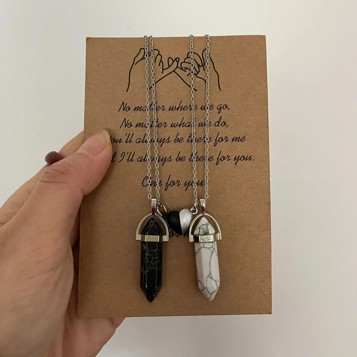 Set of 2 Stone Pendant Necklaces for Couples, Black and White 2