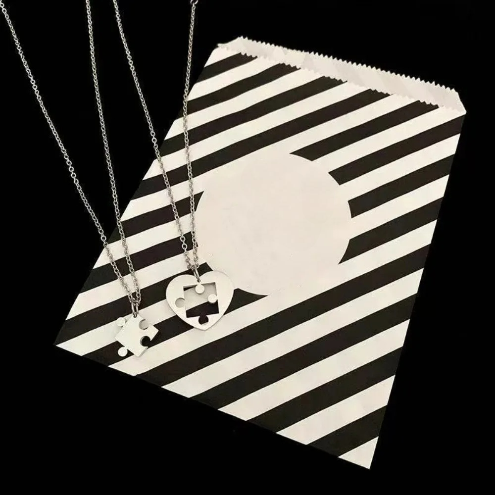 Set of 2 Puzzle Pendant Necklaces for Couples