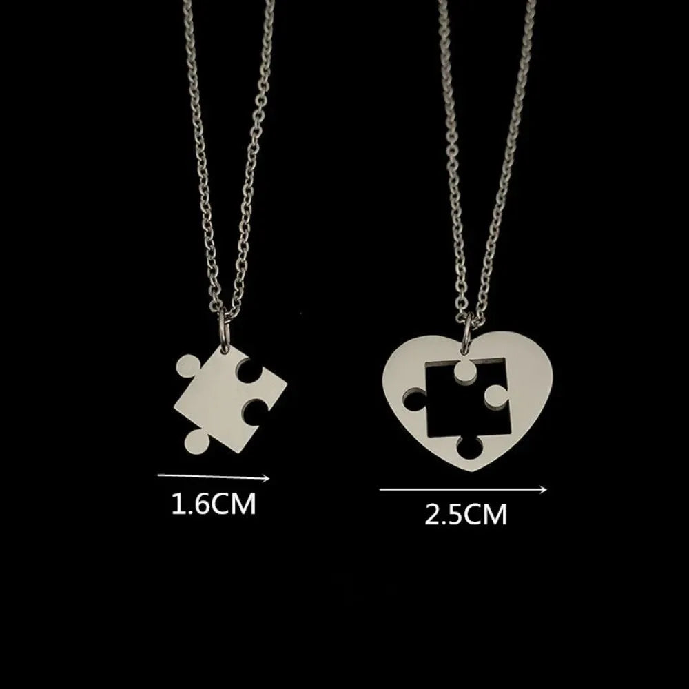 Set of 2 Puzzle Pendant Necklaces for Couples