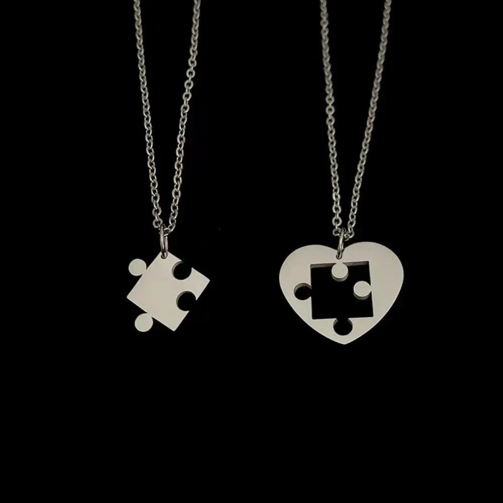 Set of 2 Puzzle Pendant Necklaces for Couples