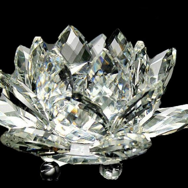 Crystal Glass Feng Shui Ornament "Quartz Flower" - Healing, Buddhism, Meditation white