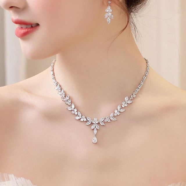 Wedding Necklace and Earrings Set silver