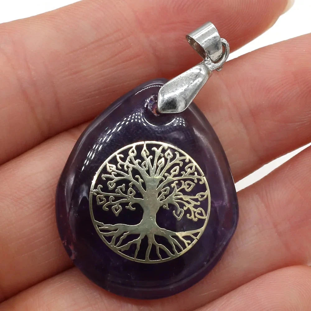 Natural Stone Sphere Tree of Life Pendant