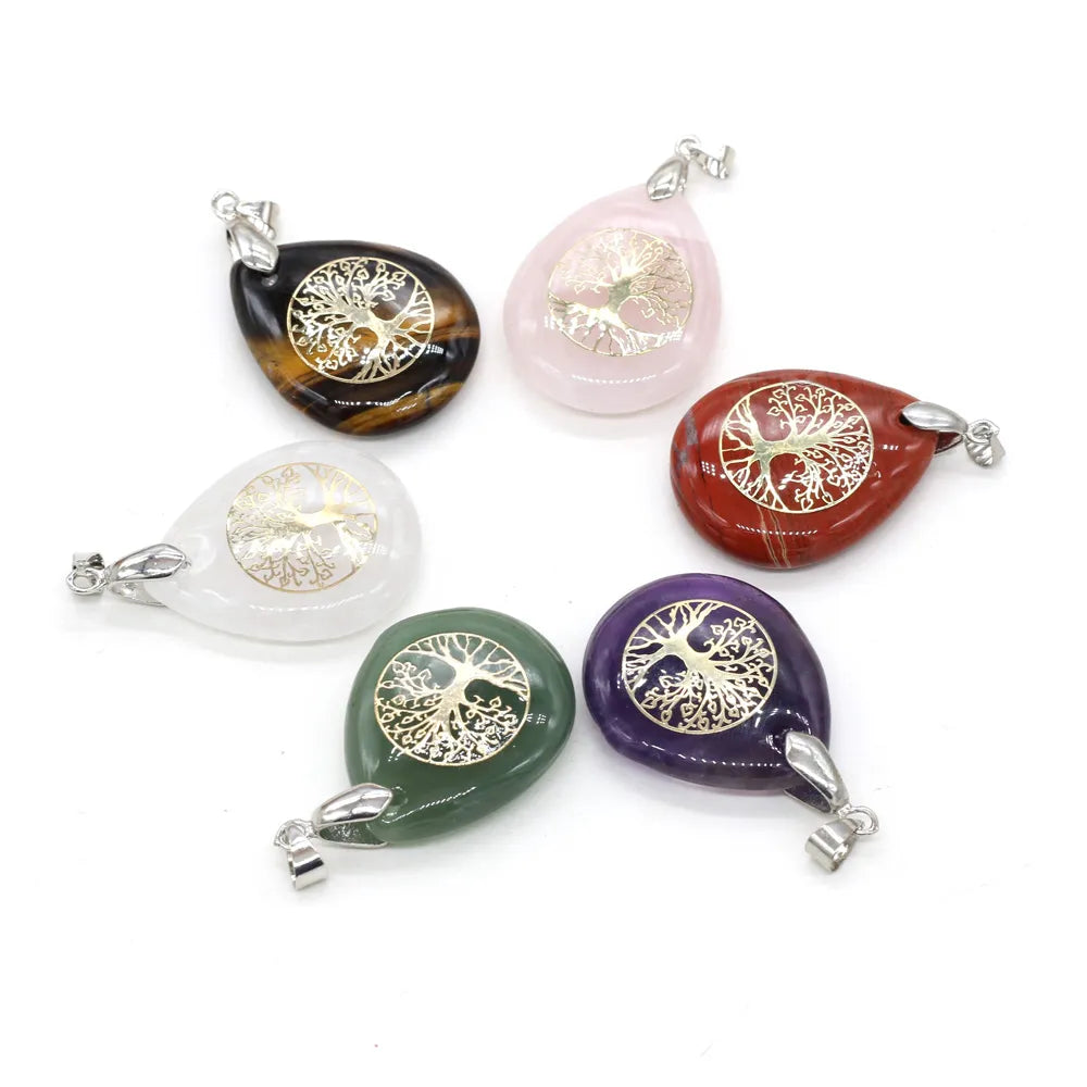 Natural Stone Sphere Tree of Life Pendant