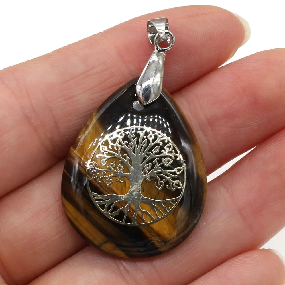 Natural Stone Sphere Tree of Life Pendant