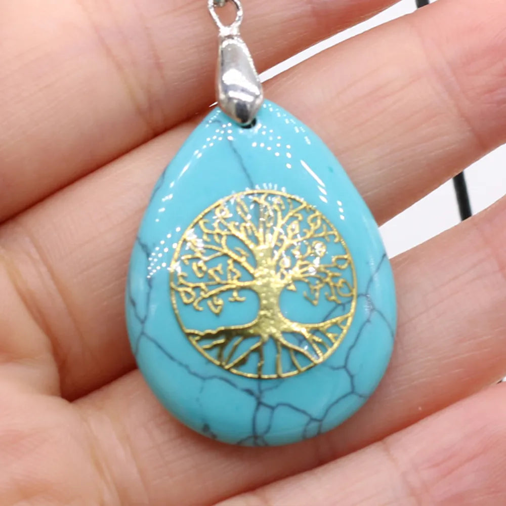 Natural Stone Sphere Tree of Life Pendant