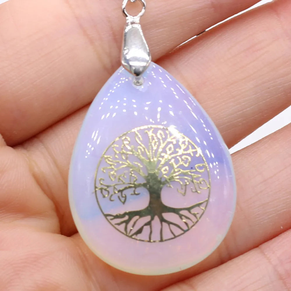 Natural Stone Sphere Tree of Life Pendant