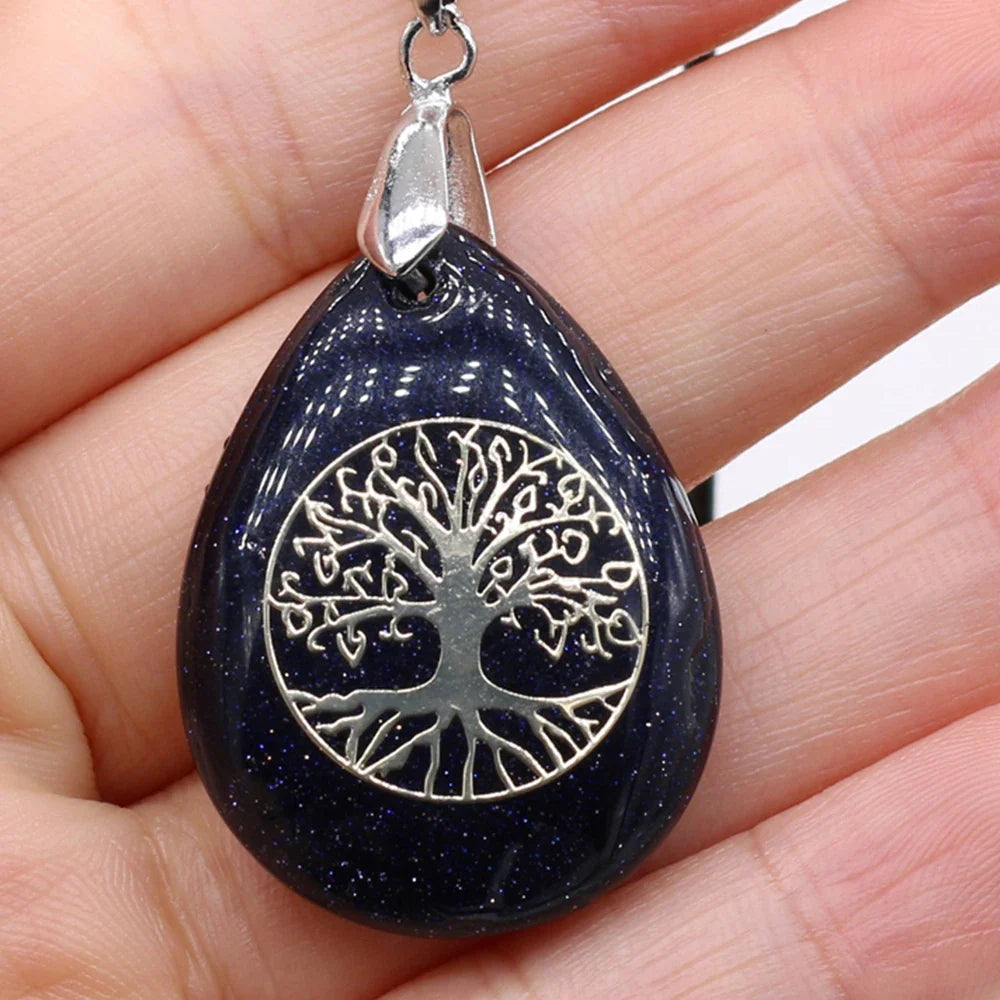 Natural Stone Sphere Tree of Life Pendant