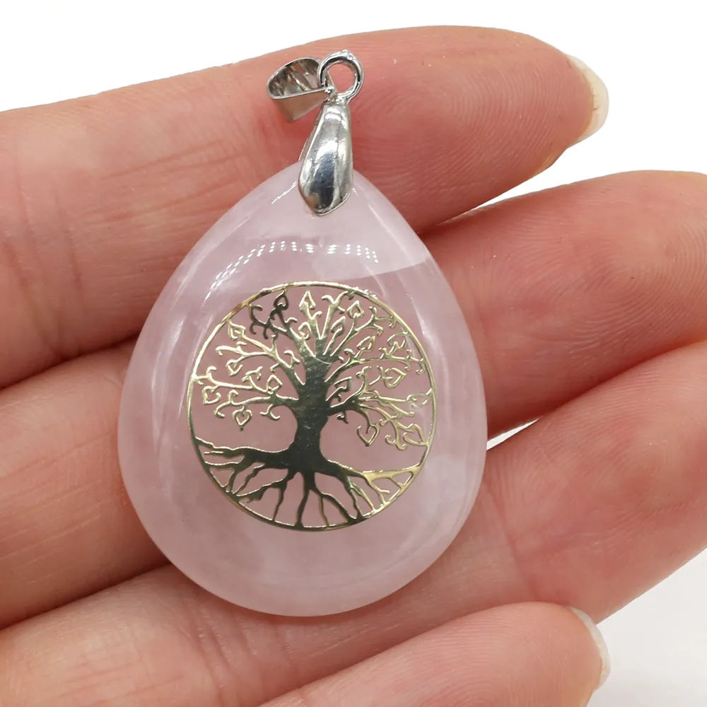 Natural Stone Sphere Tree of Life Pendant
