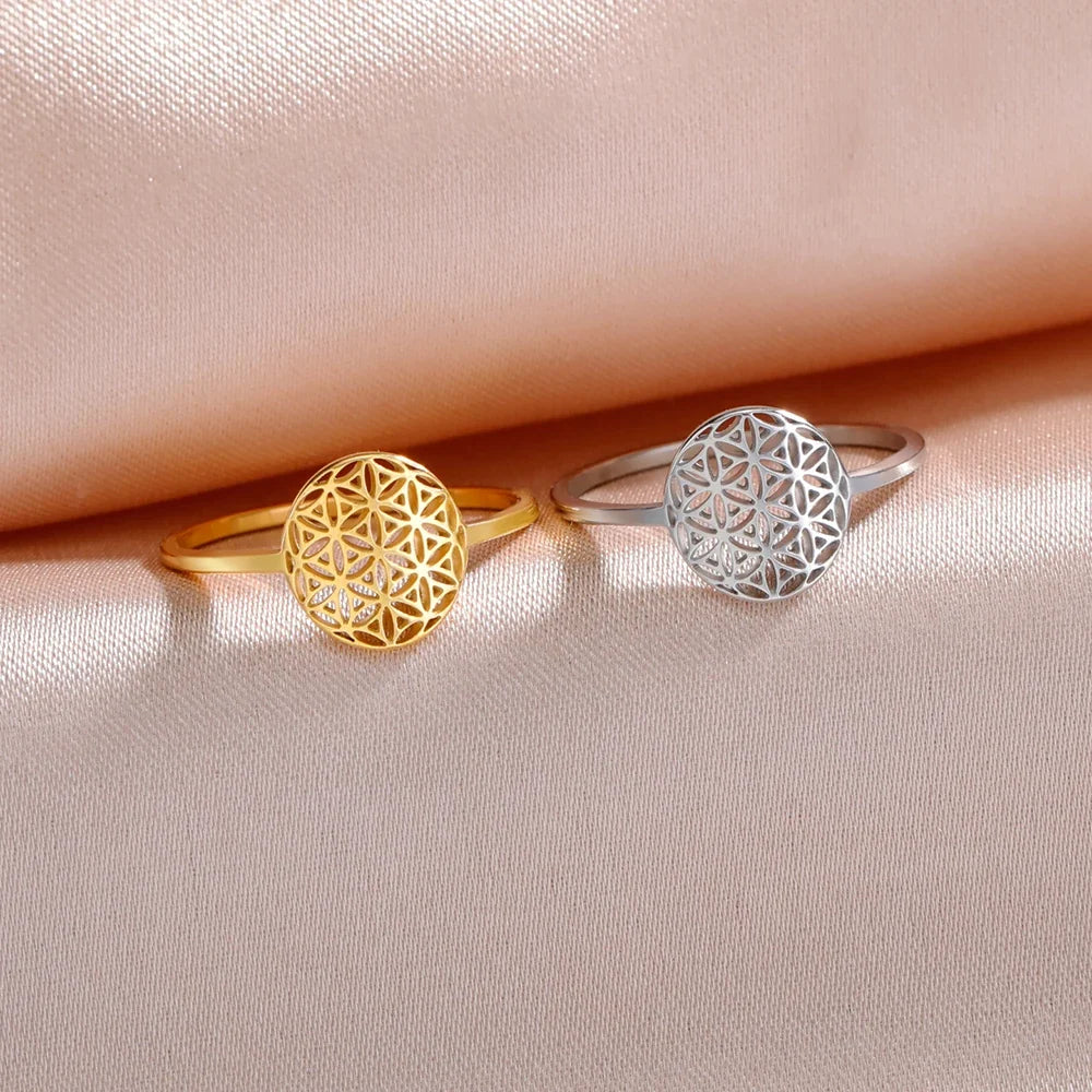 Small Life Flower Ring for Women, silver