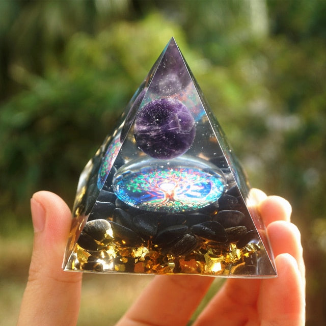 Black tree of life Orgonite Pyramid Protection & Meditation