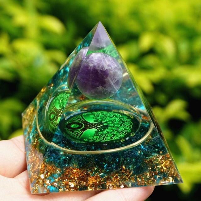 Green Orgonite Pyramid Protection & Meditation tree of life