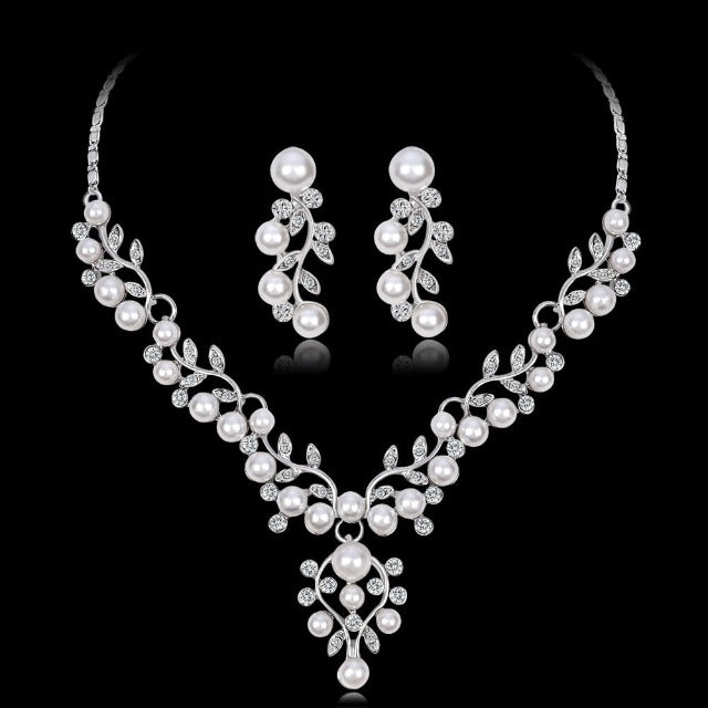 Wedding Necklace and Earring Set with Pearl Set