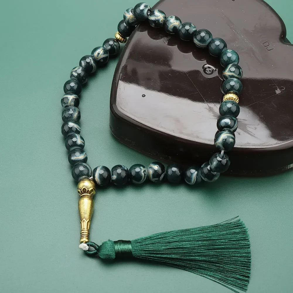 Тасбих Long 33 Perles noir — мусульманские молитвенные чётки зелёного цвета