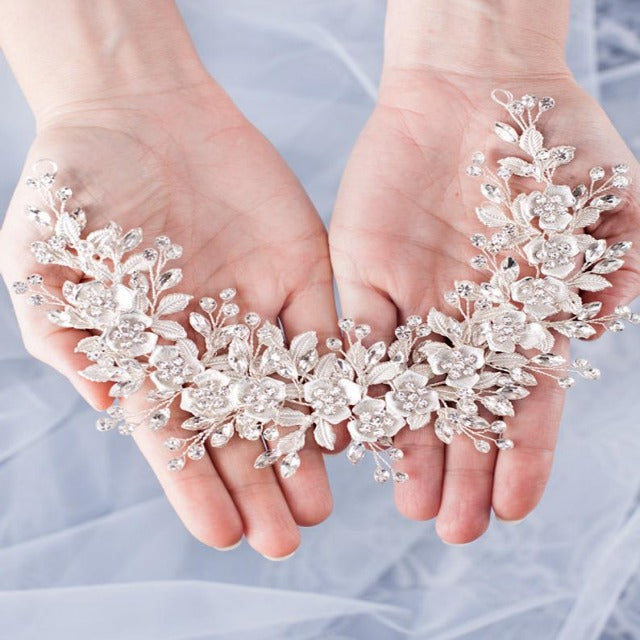 Floral Wedding Tiara for Women silver